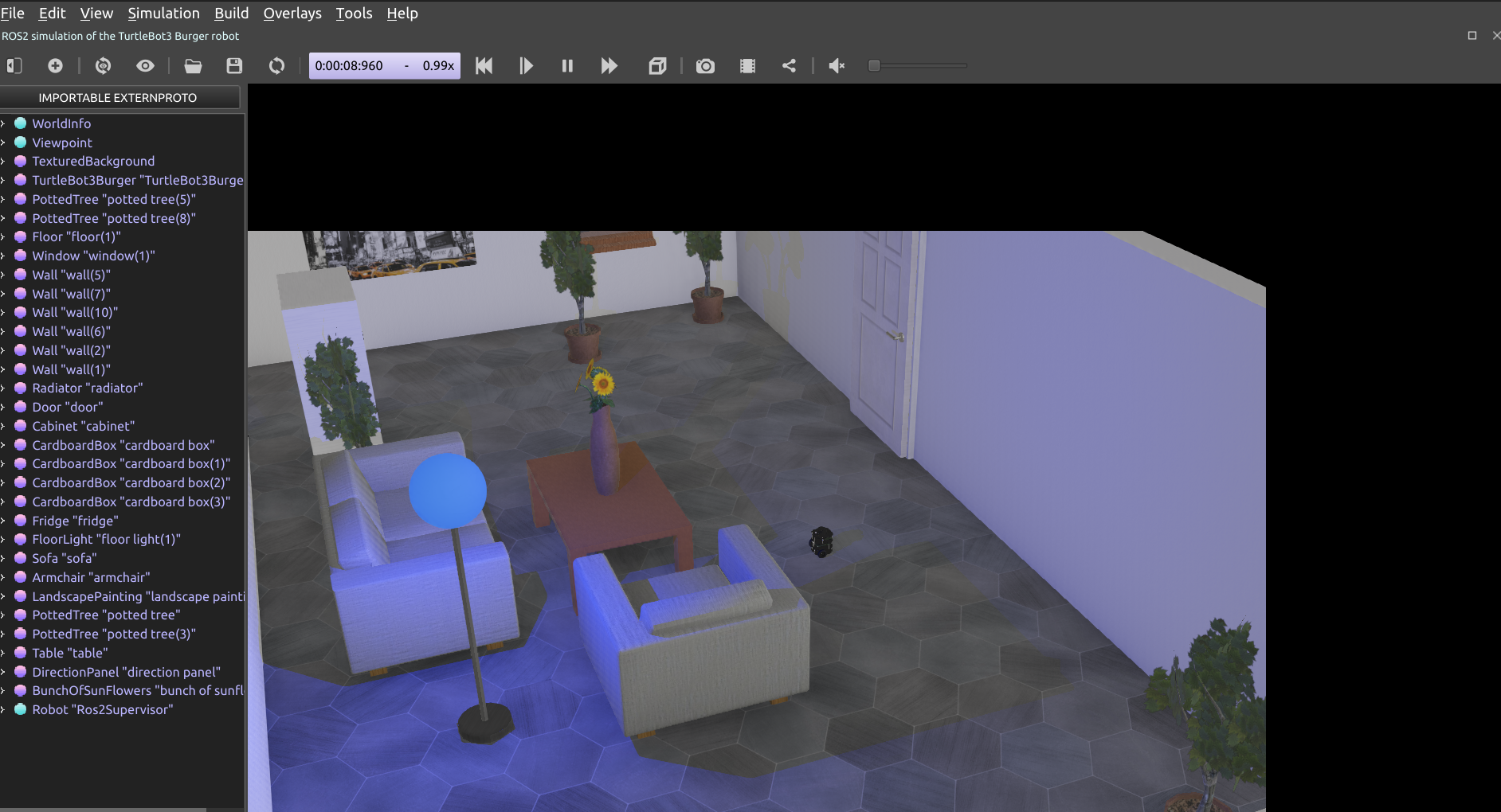 Webots Simulation: Turtlebot3 in a house environment